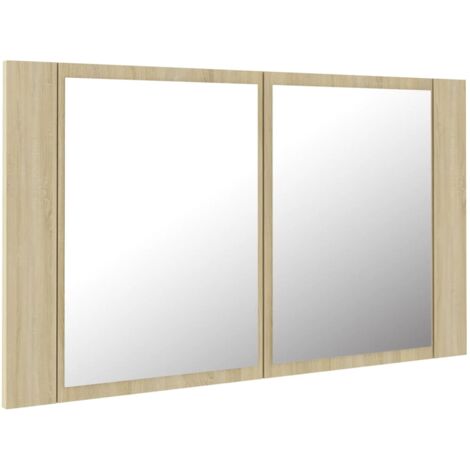 Mueble de baño con espejo LED 80 x 12 x 45 roble acrílico 020006748