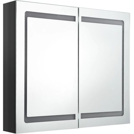 Mueble de baño con espejo LED 80 x 12 x 68 cm negro brillante