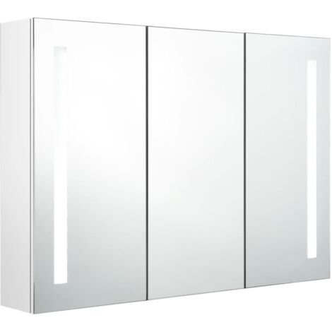 Mueble de baño con espejo LED 89 x 14 x 62 cm blanco brillante 020006577