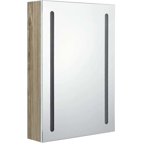 Mueble de baño con espejo LED blanco 50 x 13 x 70 cm roble 020006585