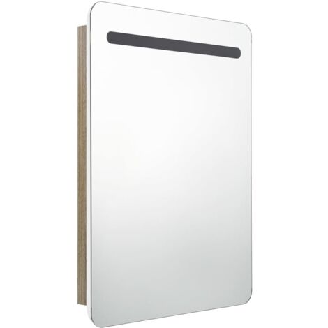 Mueble de baño con espejo LED blanco 60 x 11 x 80 cm roble 020006586