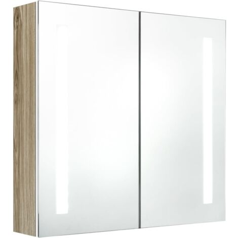 Mueble de baño con espejo LED blanco 62 x 14 x 60 cm roble 020006587