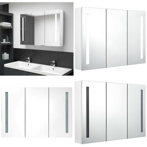 Mueble de baño con espejo LED blanco brillante 89x14x62 cm - Espejo LED - Mueble de baño