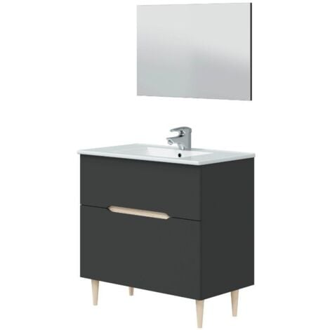 MIROYTENGO Mueble de Baño con espejo Lotto Color Gris antracita y roble claro 80x45x80 cm (Sin lavamanos)