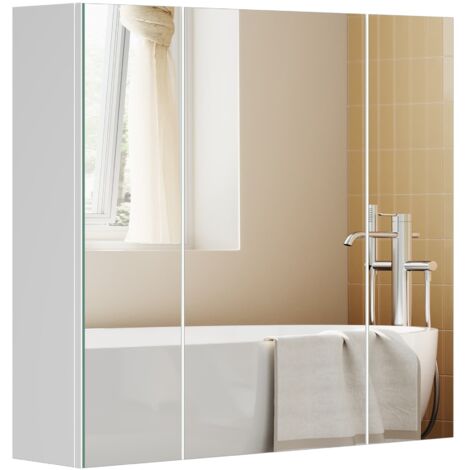 Mueble de baño con espejo mueble de almacenaje de 3 puertas 60 x 15 x 55 cm con balda regulable blanco moderno 120004041