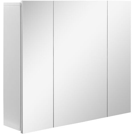 KLEANKIN Mueble de baño con espejo mueble de pared para baño con 3 puertas y estantes internos ajustables 70x15x60 cm