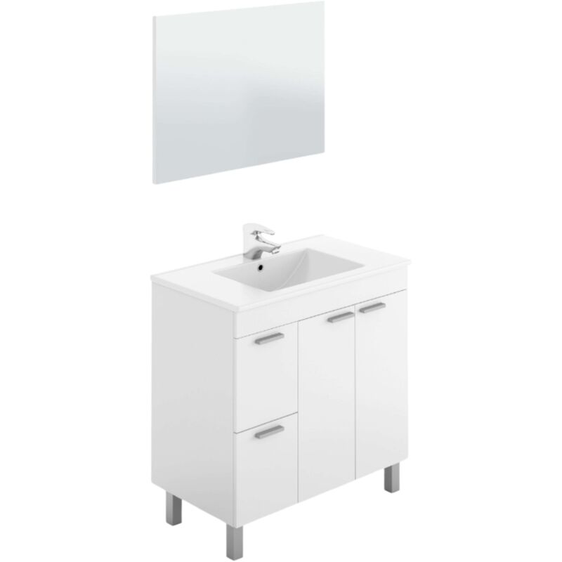 

Mueble de baño con espejo y lavamanos cerámico Sabela 80x45 cm color Blanco Brillo