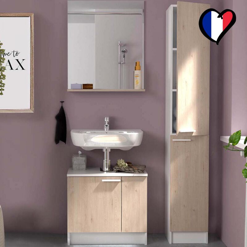 

Greeley: Mueble de baño con espejo y columna. - Madera/Blanco