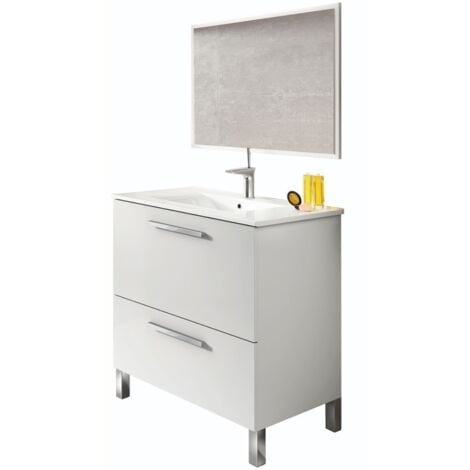 Mueble de baño con espejo y lavabo de cerámico incluidos Naida 80x45 cm color blanco brillo