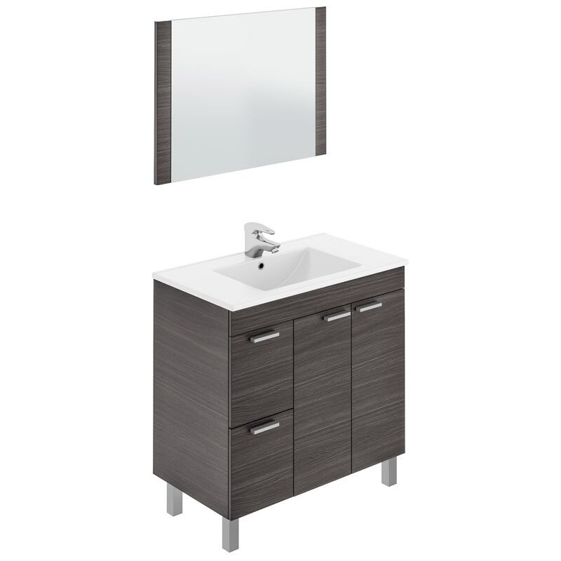 

Mueble de baño con espejo y lavamanos de cerámico incluidos color gris ceniza 80x45 cm