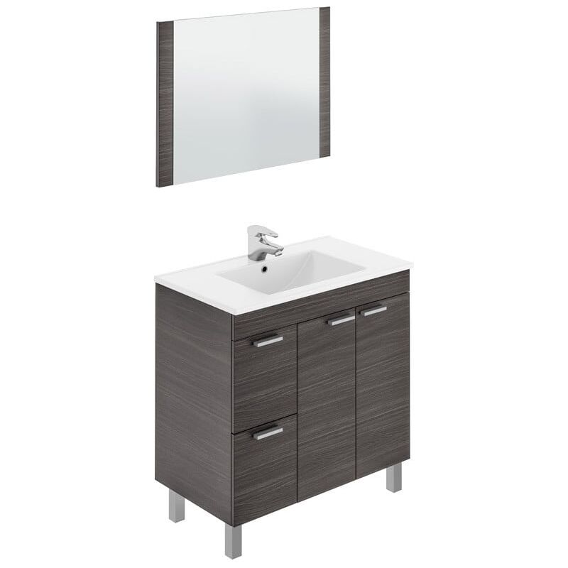 

Mueble de baño con espejo y lavamanos de PMMA color gris ceniza 80x45 cm