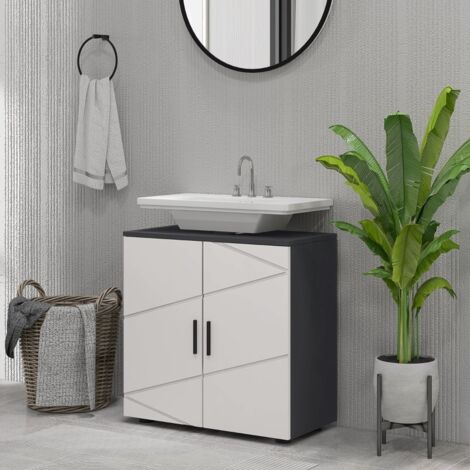 Mueble de baño con estantes ajustables mueble para lavabo y tiradores dispositivo antivuelco gris 60x30x60 cm