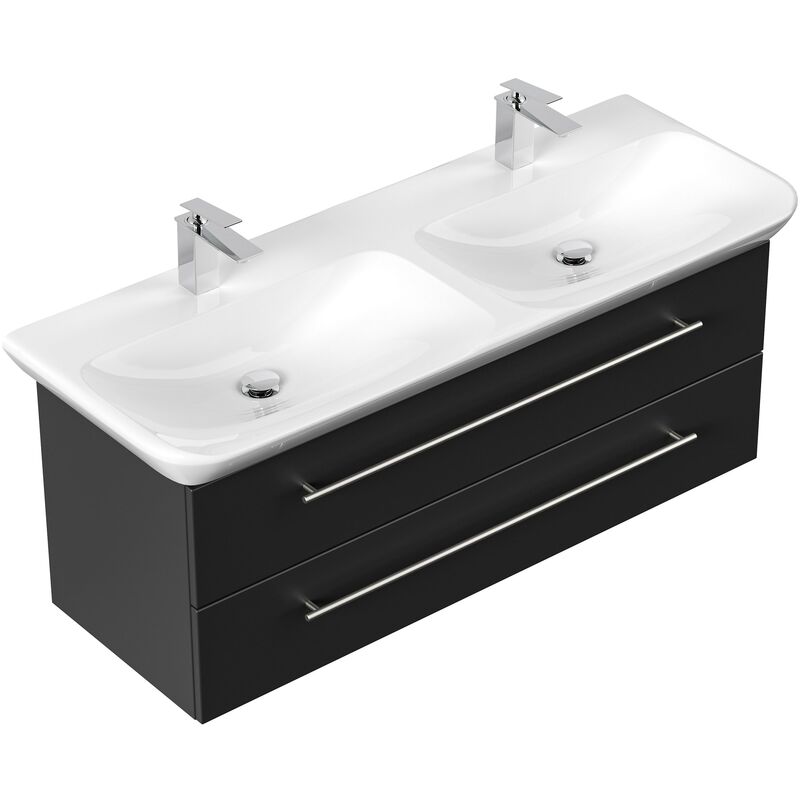 

Mueble de baño con Geberit MyDay Lavabo Doble 130 cm Negro satinado