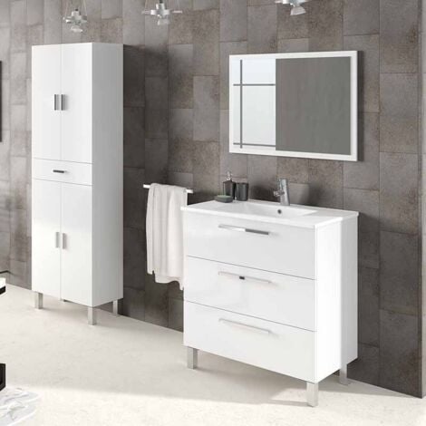 Mueble de baño con Lavabo + Armario Blanco Brillo