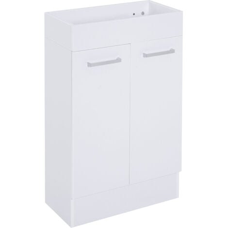 KLEANKIN Mueble de baño con lavabo cerámico armario de baño bajo lavabo con 2 puertas estilo moderno carga 50 kg 50x86x25 cm blanco