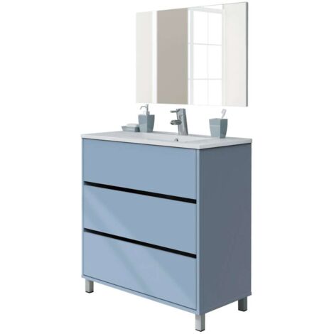 Mueble de baño con  lavabo cerámico Kalma acabado azul, 81cm(alto) 90cm(ancho) 46cm(largo)