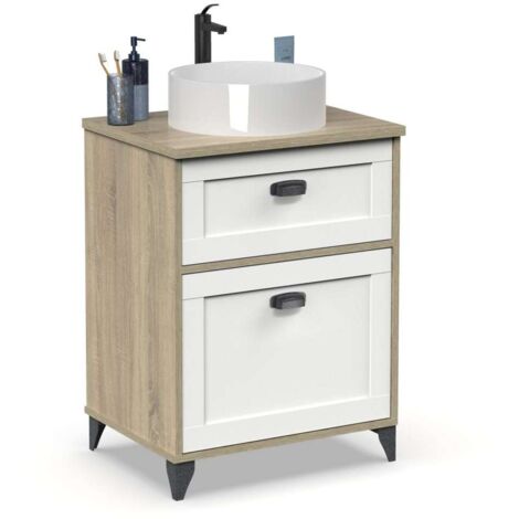 Mueble de baño con lavabo cerámico Toscana acabado color cambrian/blanco, 80cm(alto) 61cm(ancho) 47cm(largo)