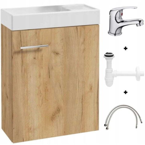 Mueble de baño con lavabo de 50x70cm con grifo y sifón, roble craft, Pequeño