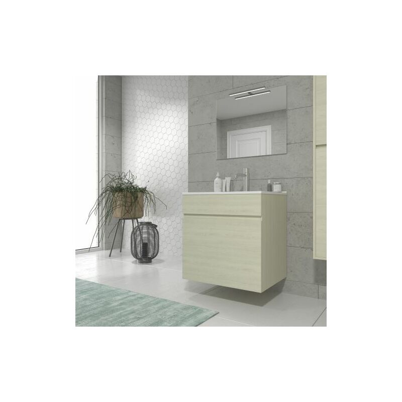 

Mueble de baño con Lavabo de Cerámica 1 cajón - Mueble Montado - Ancho 60 cms - Taiga - Modelo Soki