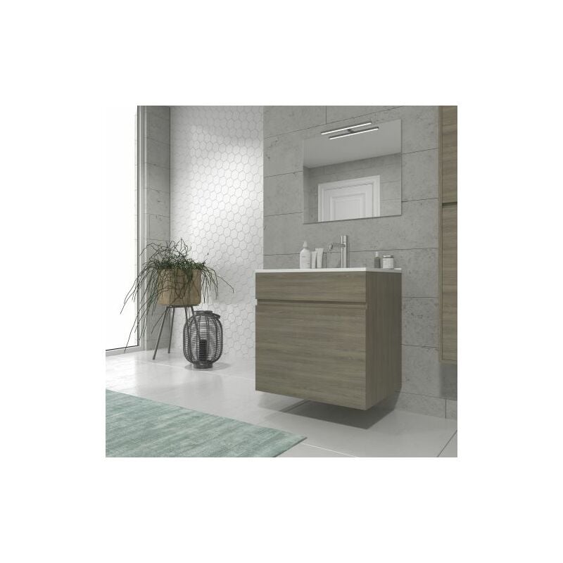 

Mueble de baño con Lavabo de Cerámica 1 cajón - Mueble Montado - Ancho 60 cms - Estepa - Modelo Soki