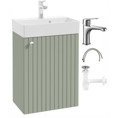 Mueble de baño con lavabo de eucalipto con grifería y tirador cromado 50x70cm Kiara