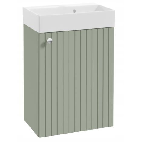 Mueble de baño con lavabo de eucalipto, tirador cromado, ranurado, 50x70cm Kiara