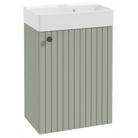Mueble de baño con lavabo de eucalipto, tirador negro, ranurado, 50x70cm Kiara