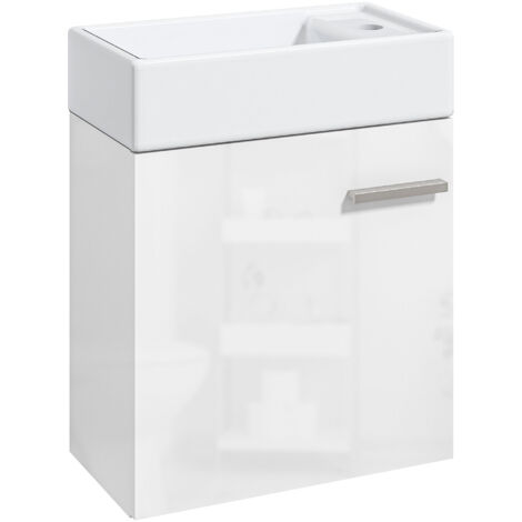 Mueble de baño con lavabo de pared lavabo con mueble puerta con cierre suave y armario mueble para lavabo moderno 40x23x50 cm blanco brillante