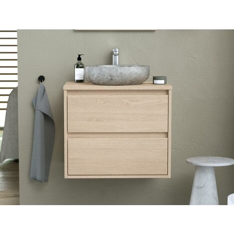Mueble de baño con lavabo de piedra - Chapado en roble - 60 cm - MILIPAM - Venta-unica - Color natural claro