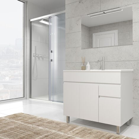 Clif Mueble de baño con lavabo de Cerámica -  3 / 2 Puertas y 1 cajon - 100/80/60 cms.