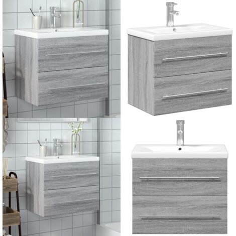 Mueble de baño con lavabo integrado gris Sonoma - Lavabo empotrado - Mueble de baño