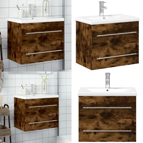Mueble de baño con lavabo integrado roble ahumado - Lavabo empotrado - Mueble de baño