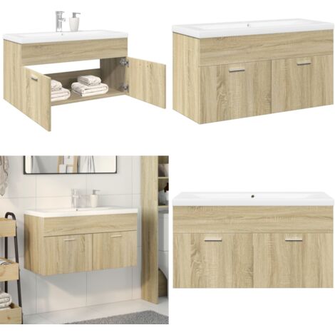 Mueble de baño con lavabo integrado roble Sonoma - Lavabo empotrado - Armario de baño