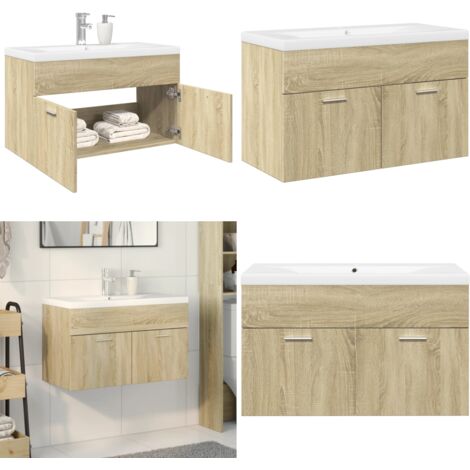 Mueble de baño con lavabo integrado roble Sonoma - Lavabo empotrado - Mueble de baño