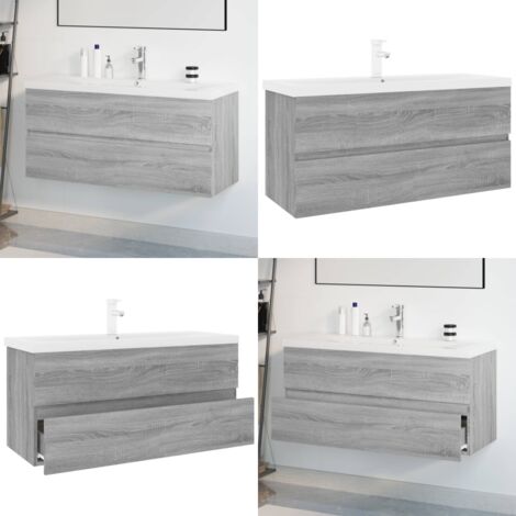 Mueble de baño con lavabo madera contrachapada gris Sonoma - Lavabo empotrado - Mueble de baño
