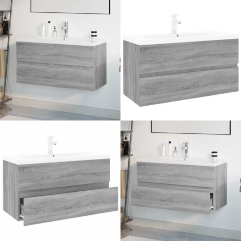 Mueble de baño con lavabo madera contrachapada gris Sonoma - Lavabo empotrado - Mueble de baño