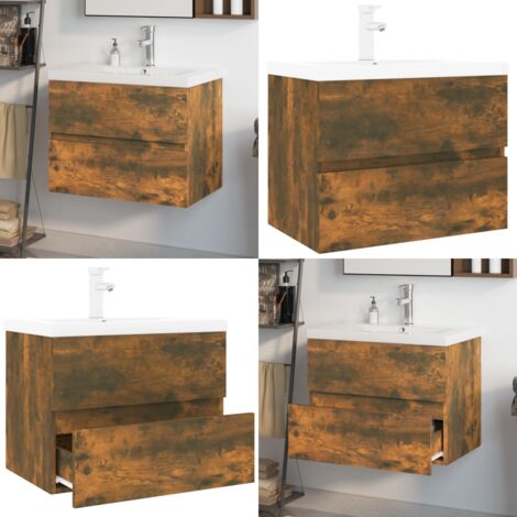 Mueble de baño con lavabo madera contrachapada roble ahumado - Lavabo empotrado - Mueble de baño