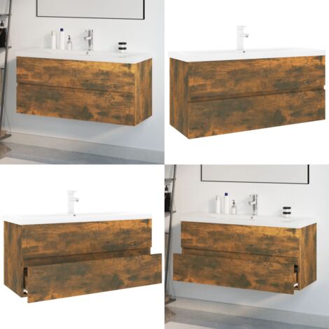 Mueble de baño con lavabo madera contrachapada roble ahumado - Lavabo empotrado - Mueble de baño
