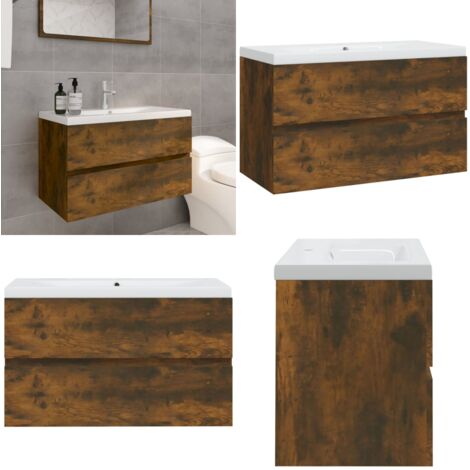Mueble de baño con lavabo madera contrachapada roble ahumado - Lavabo empotrado - Mueble de baño