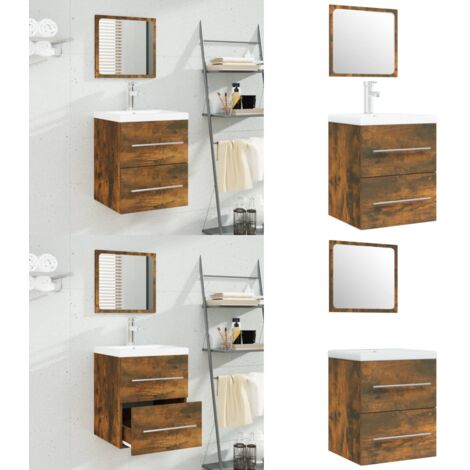Mueble de baño con lavabo madera contrachapada roble ahumado - Lavabo empotrado - Mueble de baño