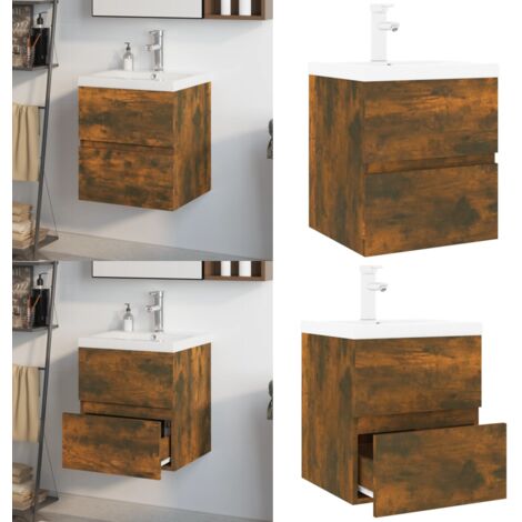 Mueble de baño con lavabo madera de ingeniería roble ahumado - Lavabo empotrado - Mueble de baño