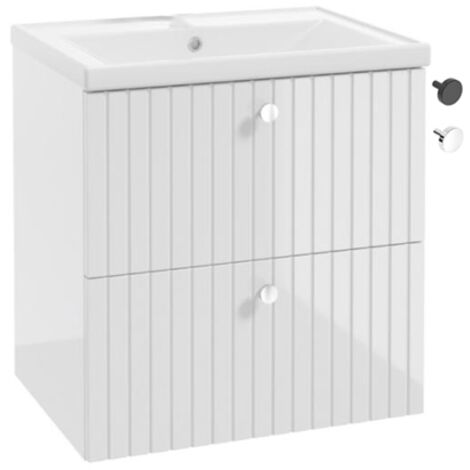 Mueble de baño con lavabo, ranurado, 60 cm, blanco brillo, láminas Rietti