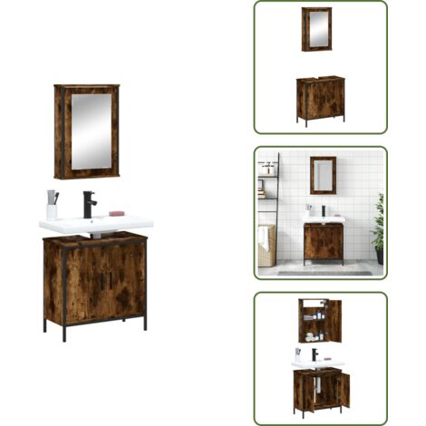 Mueble de baño con lavabo - vidaXL Set de muebles baño 2 pzas madera contrachapada roble ahumado - Almacenamiento de baño