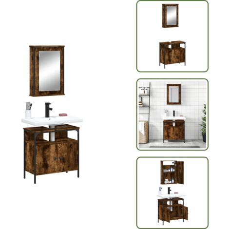Mueble de baño con lavabo - vidaXL Set de muebles baño 2 pzas madera contrachapada roble ahumado - Almacenamiento de baño