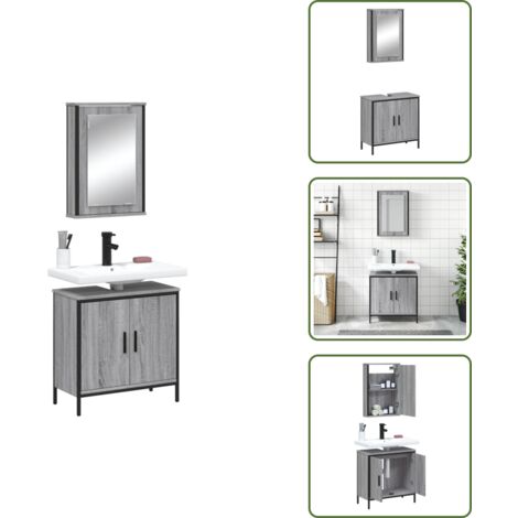 Mueble de baño con lavabo - vidaXL Set de muebles de baño 2 pzas madera contrachapada gris sonoma - Almacenamiento de baño