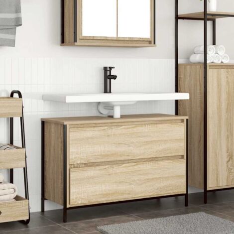 Mueble de baño con lavabo y cajones roble  90x34,5x60 cm