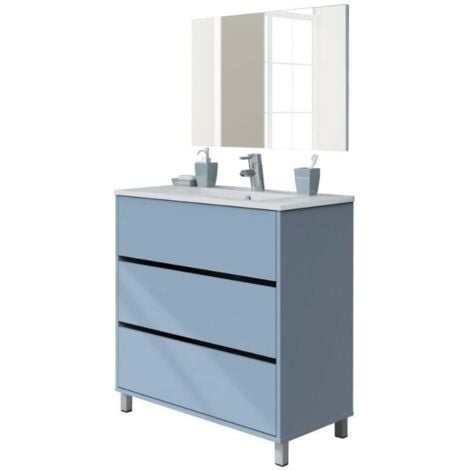 Mueble de Baño con Lavabo y espejo Kalma Color Azul Talco 82x47x88 cm