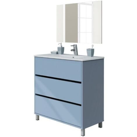 Mueble de Baño con Lavabo y Espejo Kalma Color Azul Talco 82x47x90 cm