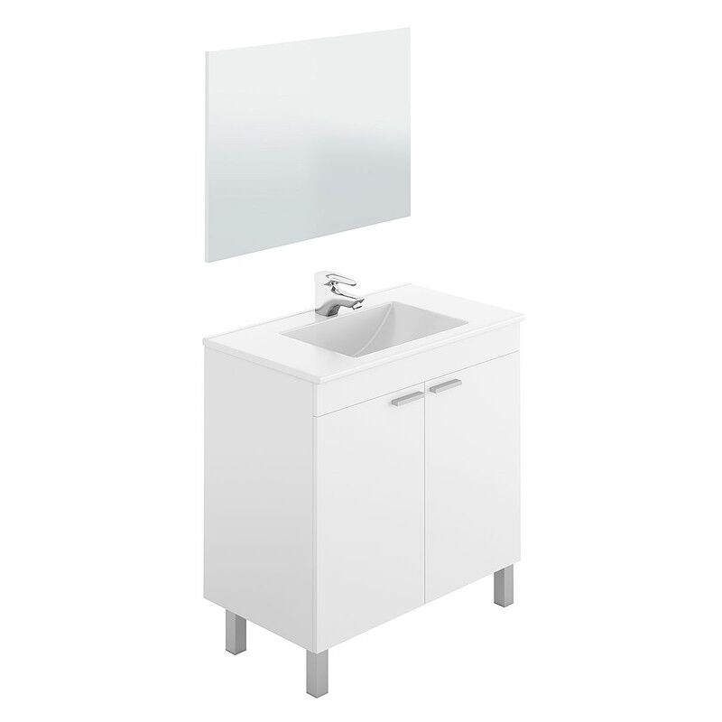 

Mueble de baño Manila con espejo y lavamanos cerámico incluidos color blanco brillo 80x45 cm