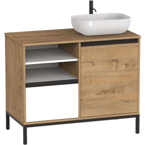 Mueble de Baño con Patas y Lavabo Támesis Roble y Blanco 100 cm